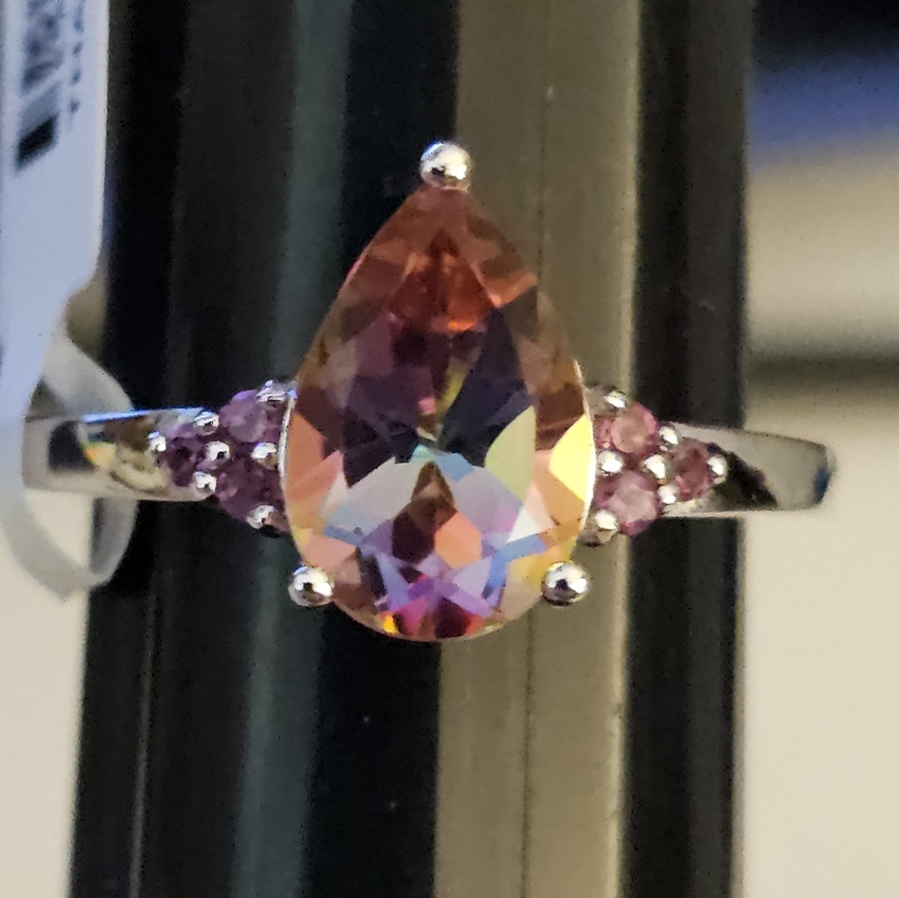 Sz 7, Northern Lights Quartz & Rhodolite Garnet, 925 Silver, 1.95 TGW, NWT